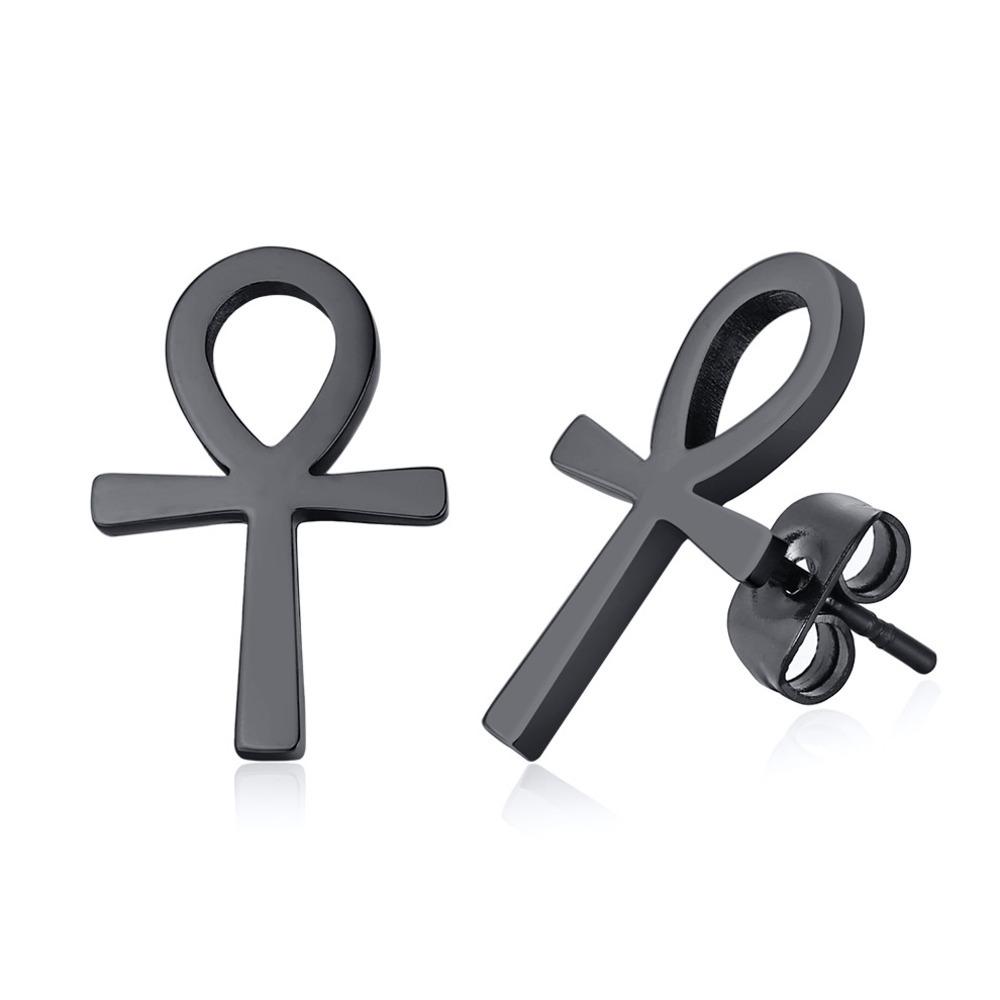 Orecchini a Cerchio Huggies con Croce Ankh per Uomo Donna, Orecchino Piercing Impermeabile in Acciaio Inossidabile, Gioiello Regalo con Croce Egizia
