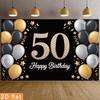 Geburtstagsparty Hintergrund Gold Schwarz Polyester Banner Fotokabinen Dekoration 49