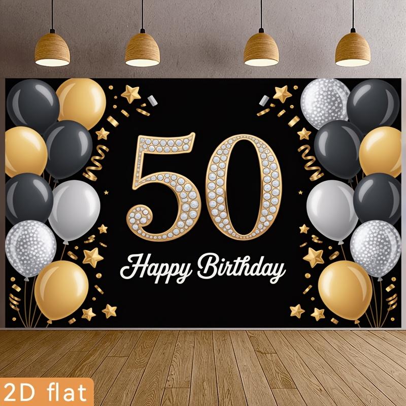 Geburtstagsparty Hintergrund Gold Schwarz Polyester Banner Fotokabinen Dekoration 49