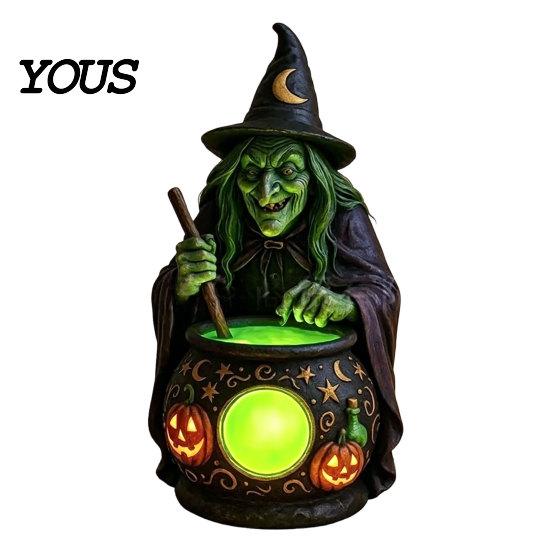 Gothic Home Decor Light Halloween Witch Lantern, Resin Tabletop with Warm Glow, Spooky Centerpiece Lantern Decoration for Shelf Desk