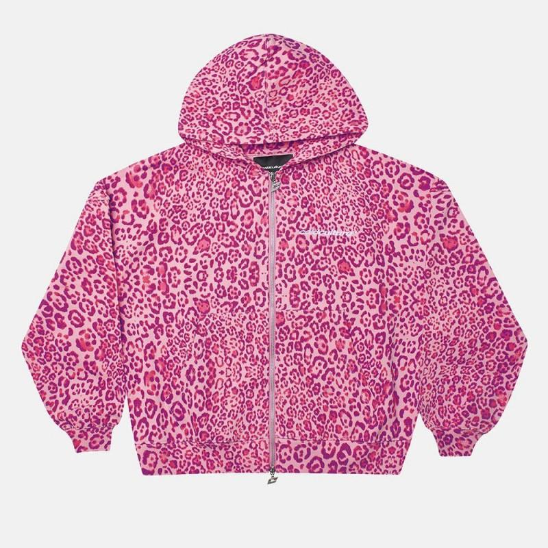 Vintage leoparda apdrukas ar rāvējslēdzēju hūdijs