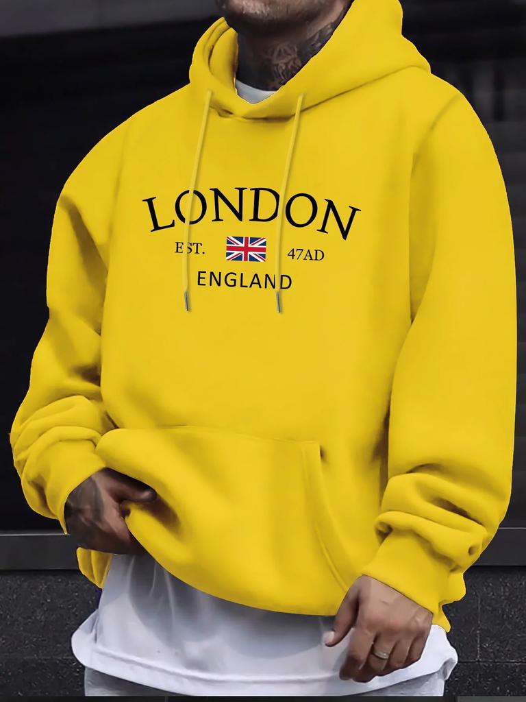 London Fashion Print Hoodies For Men Casual Autumn Winter casual sweatshirt Kangaroo pocket Long sleeve Autumn/Winter simple