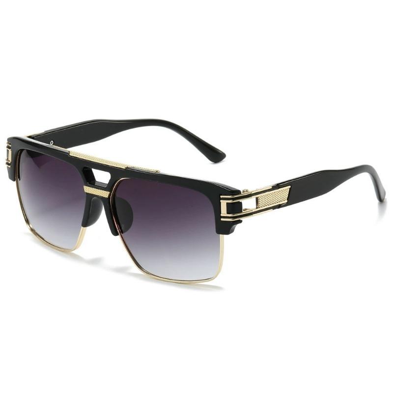 Non-polarized Square Sunglasses for Men Classic Oversized Sun Glasses Retro Semi Rimless Metal Frame Retro Eyeglasses Women