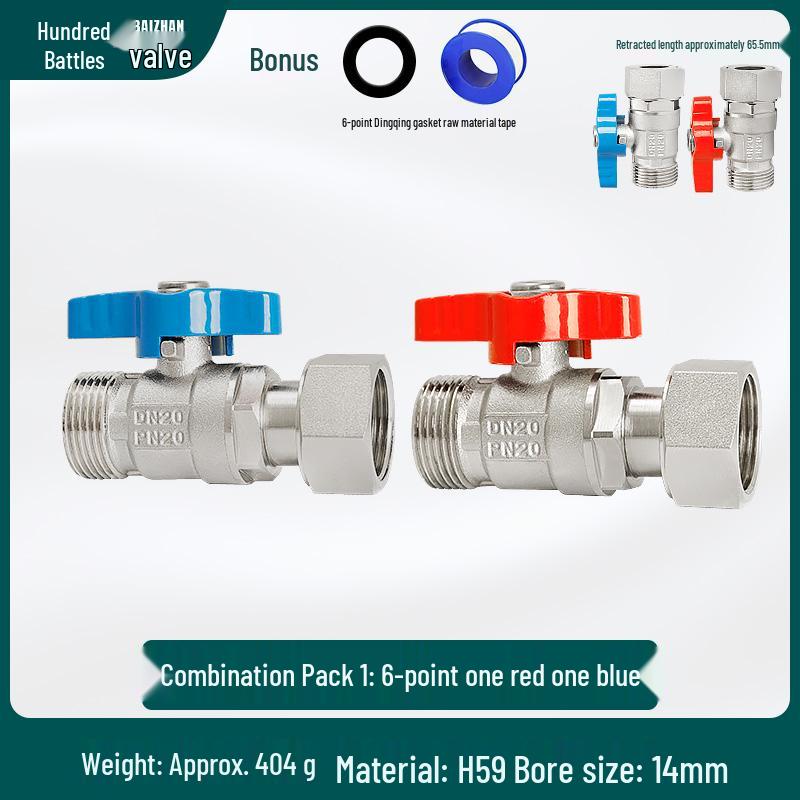 Full Copper Water Heater Union Ball Valve, Male/Female Thread, 6 to 4 Points Large Flow for Wall-Hung Boiler