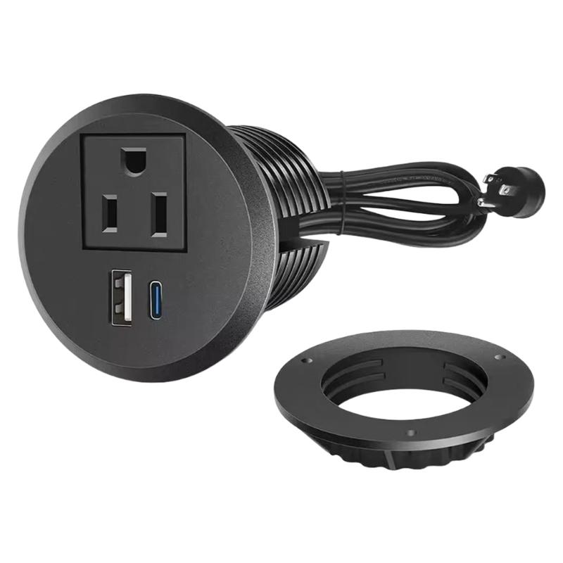 Hiddens Embedded Round Socket Power Outlet 18W USB A and Type C Charging Port 50mm Cutout Safe for Home Office Use
