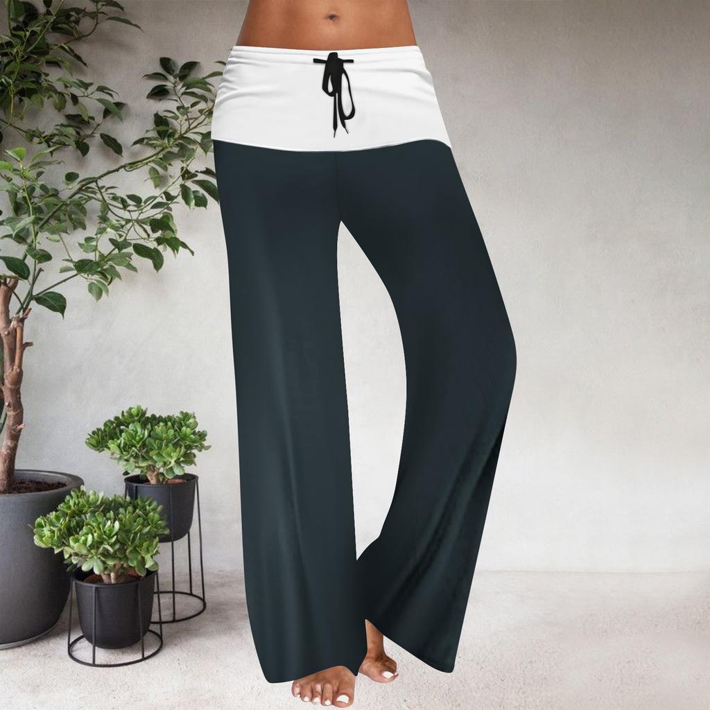 Women's Drawstring Elastic Waistband Wide Leg Color Matching Casual Pants