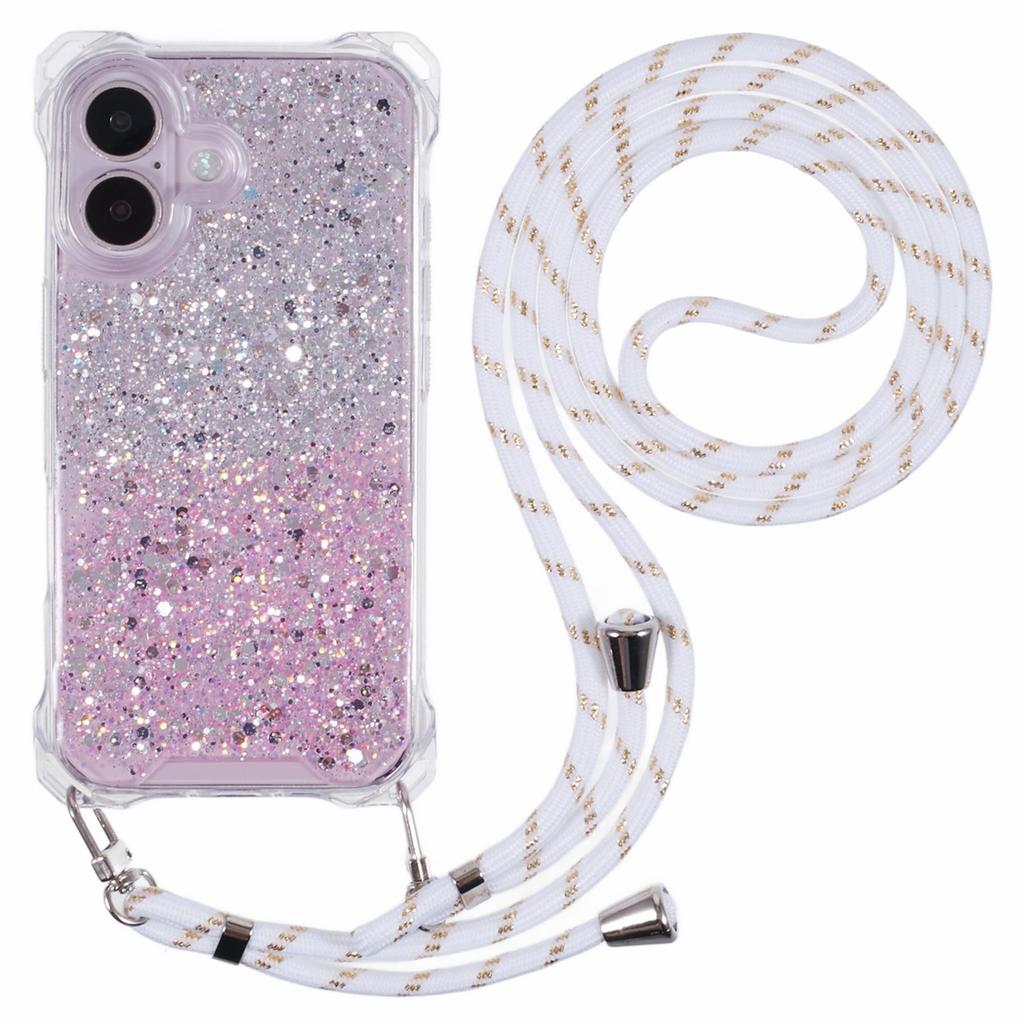 For iPhone 16 Case Reinforced Corner TPU+Acrylic Dual Color Phone Cover with Strap