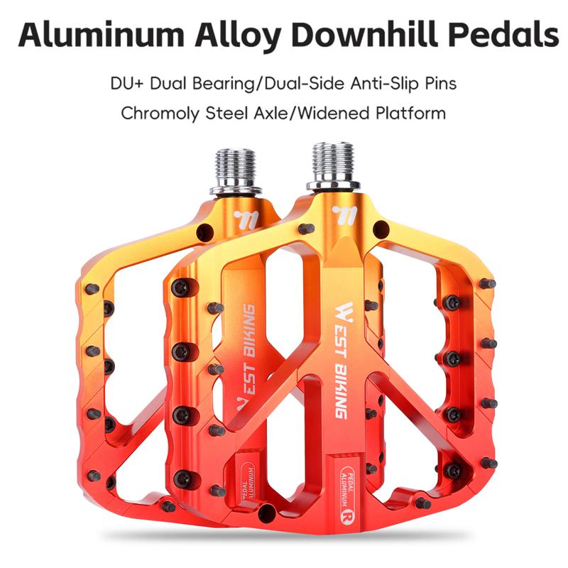 WEST BIKING Mountain Bike Reflective DU Bearing Pedals Lightweight Aluminum Alloy Non-Slip Road Bike Flat Pedals For MTB BMX