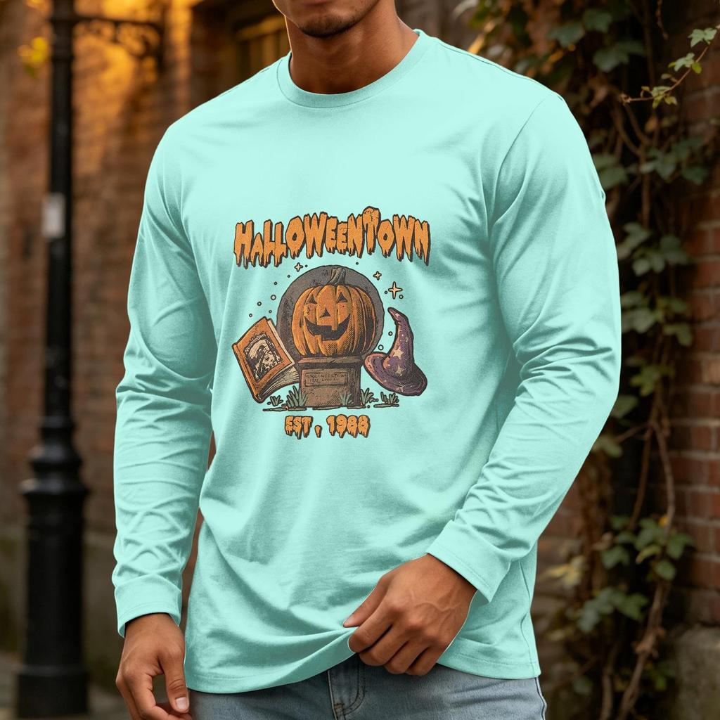 Men's Halloween Long Sleeve Neck Casual Pullover T-Shirt for Party and Holiday