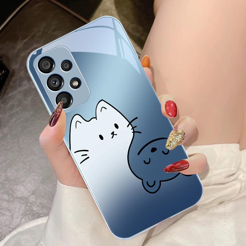 Advanced Cat Color For Samsung Galaxy S10 4G S20 11E 30 S21 21 22 S24 Fe Pro S23 S25 Ultra 5G S9 Tempered Glass Phone Case