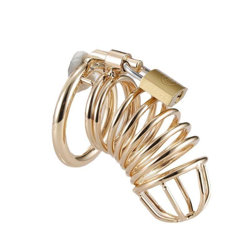 Runyu Metal Gold Man Chastity Cage Stainless Steel Penis Restriction Anti-Cheating Urethra Lock Abstainer Adult SM Props Sextoy