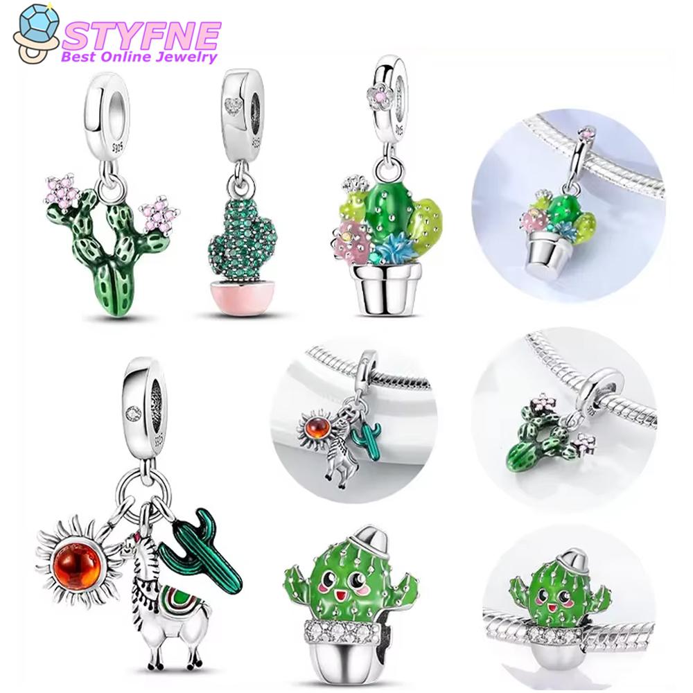 Damen Anhänger Kupfer Grüne Serie Baum Kaktus Blätter DIY Charm Perlen Passen Original Armreif Charms Armband Schmuck