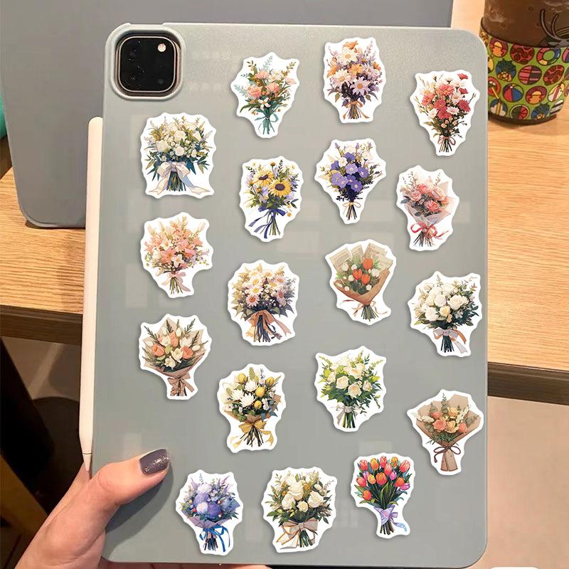 60 Cartoon Advertisement White Bouquet Graffiti Stickers Personalized Decorative Guitar Notebook Suitcase DIY Waterproof Stickers