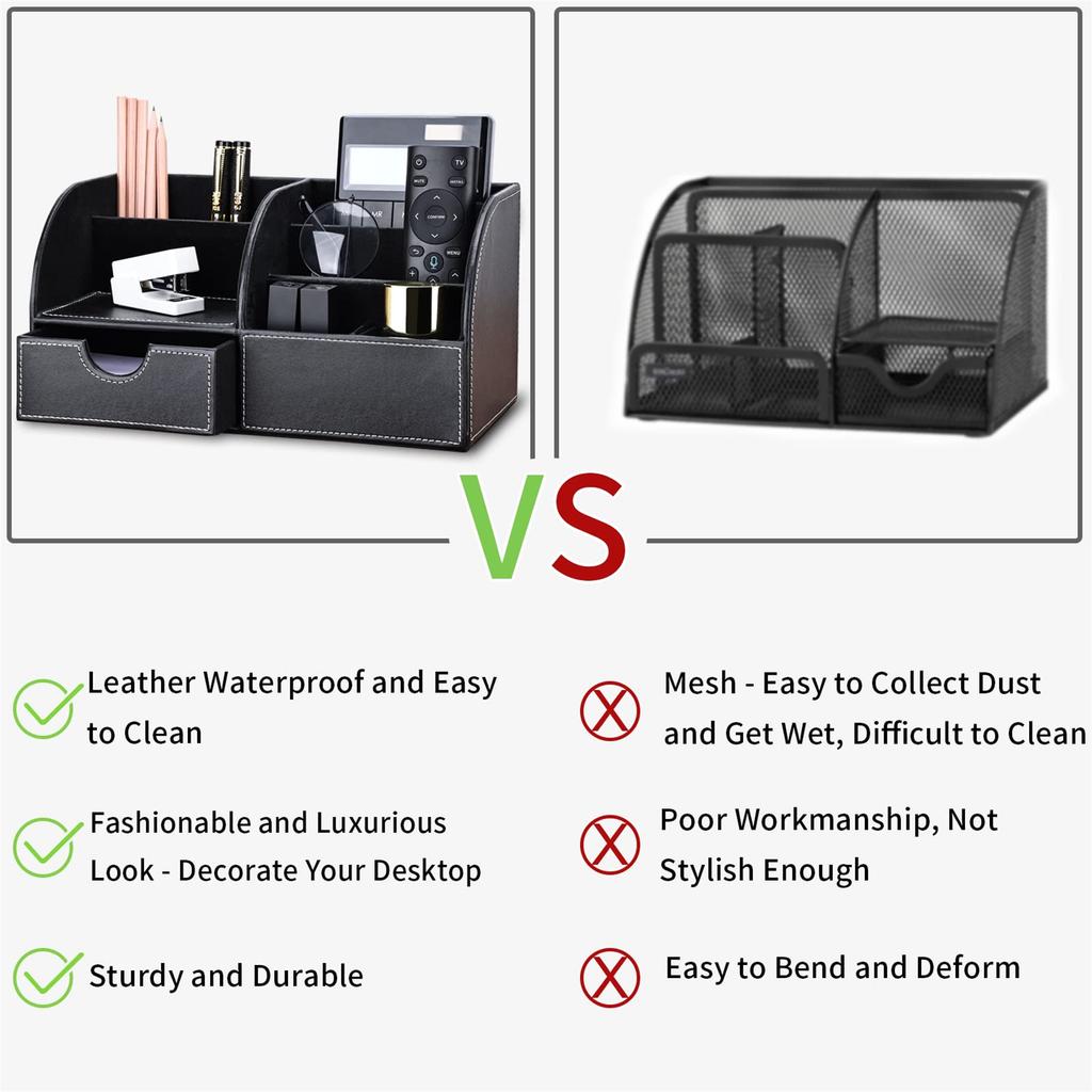 PU Leather Desk Organizer Pencil Holder Office Supplies Caddy Stationery Holder for Home School and Office Supplies