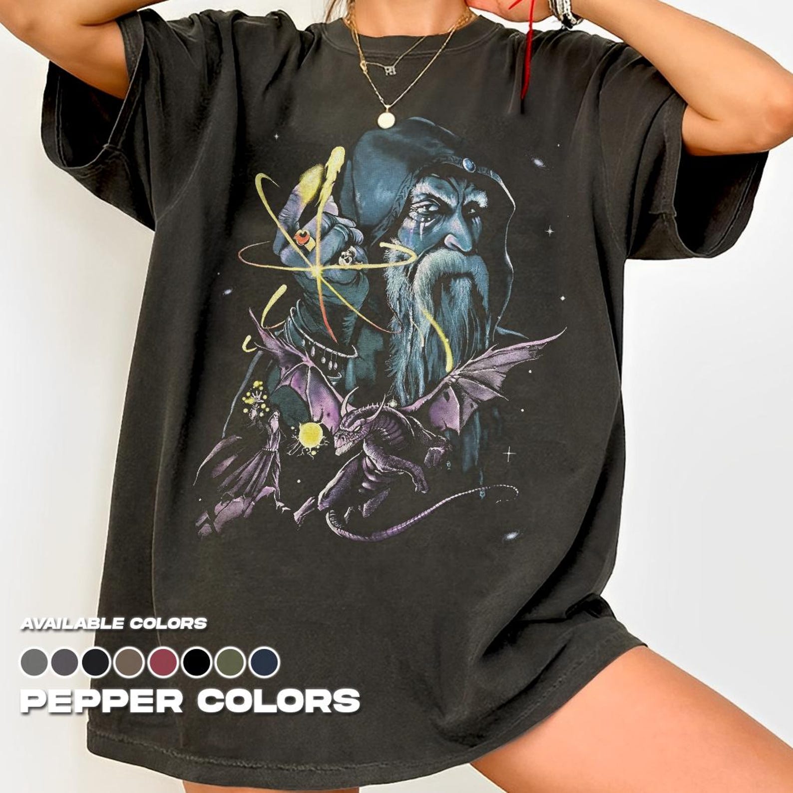 Wizard Dragon Dark Fantasy 90s Graphic T-Shirt, Unisex Cotton Tee S