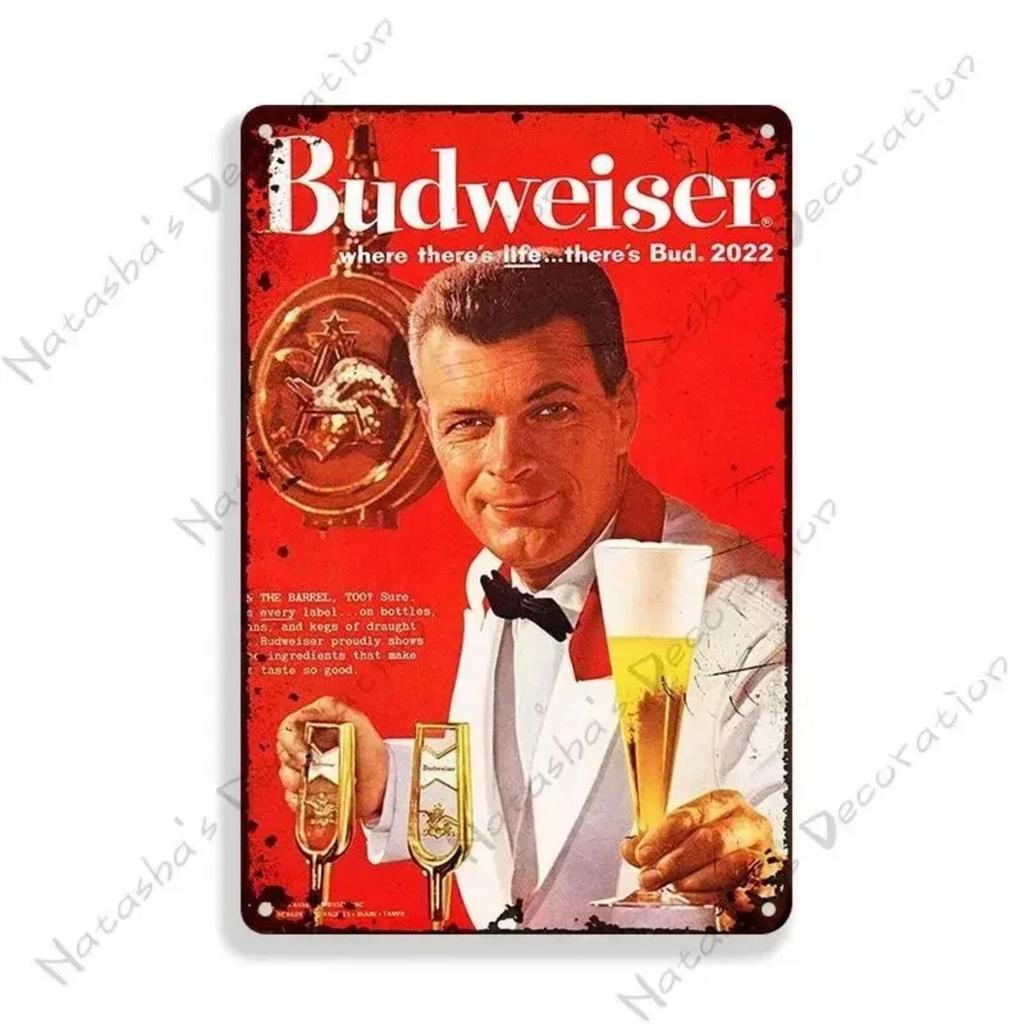 Budweiser Beer Metal Tin Sign 30x20cm, Vintage Advertising Wall Decor