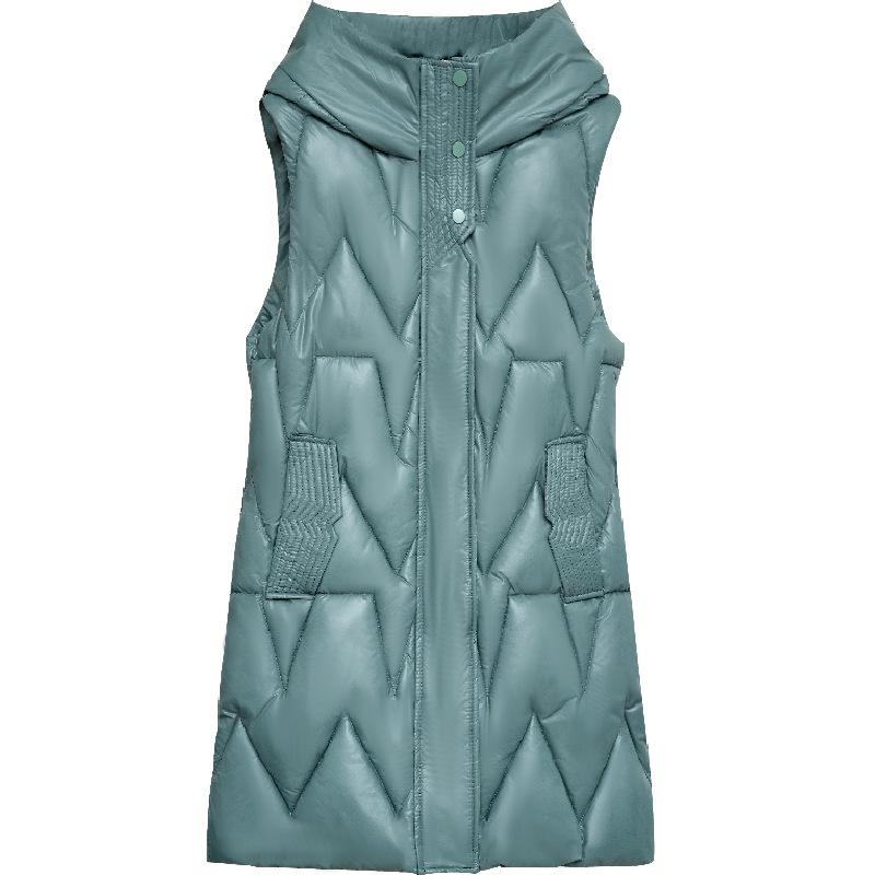 Outono e inverno feminino cor sólida com capuz solto espessamento quente meados de comprimento sem mangas colete jaqueta feminina