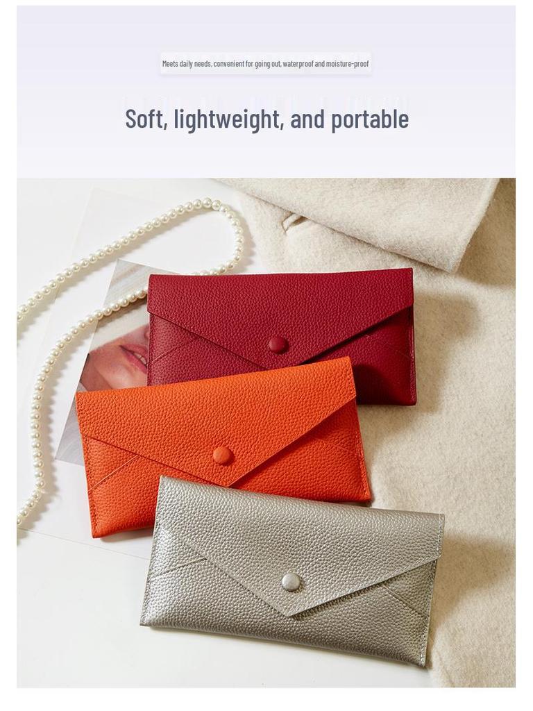 Genuine Leather Women's Thin Envelope Clutch & Phone Holder