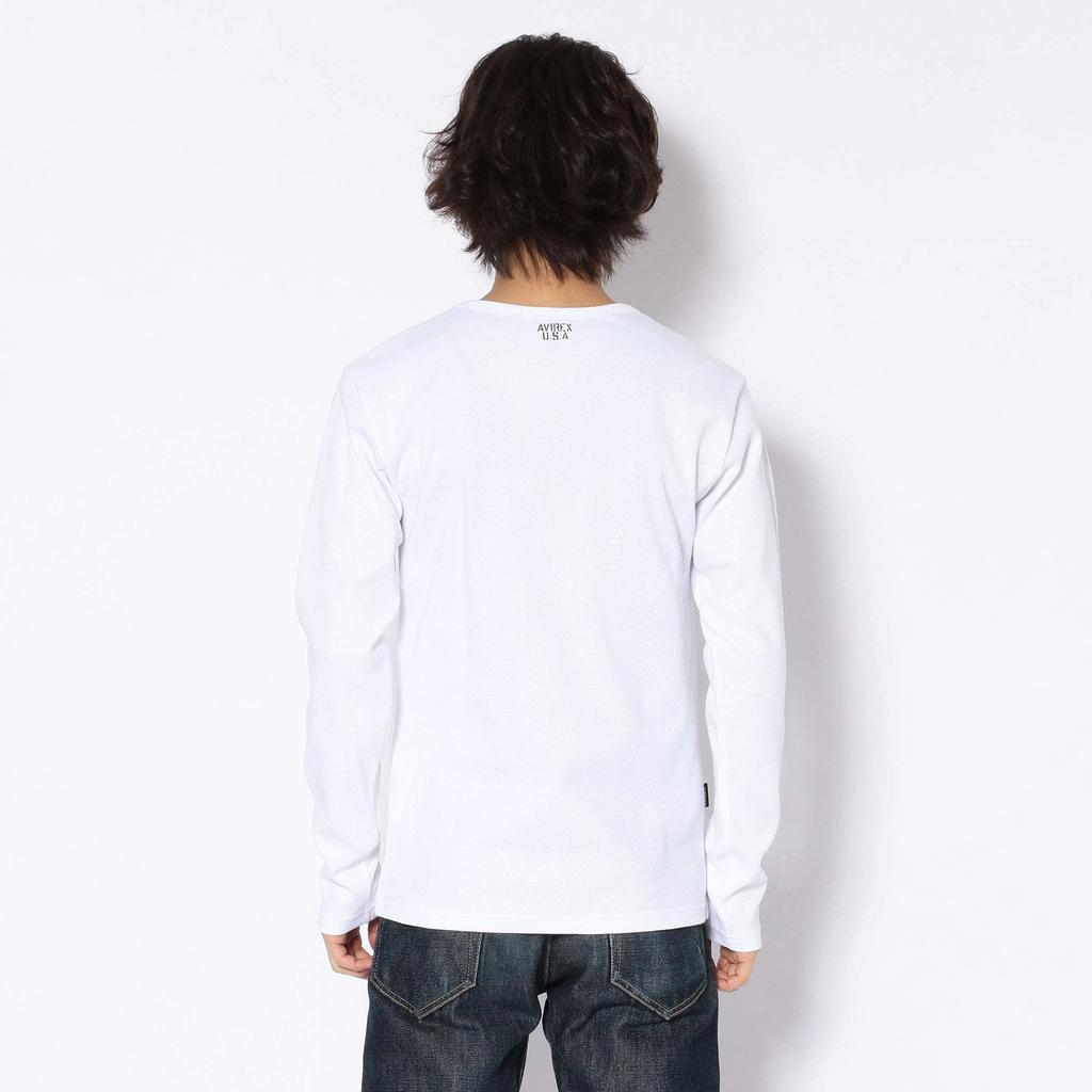 Avirex Daily Mini Waffle Size Long Mini Waffle V-Neck Tee, Men's, Small, 6163584, White, Sleeve, T-Shirt