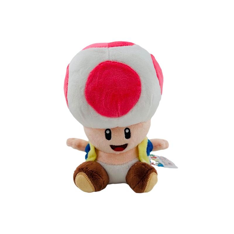 Super Mario 17cm Toad Plüschtier Mit 5 Bunten Sitzenden Pilzfiguren