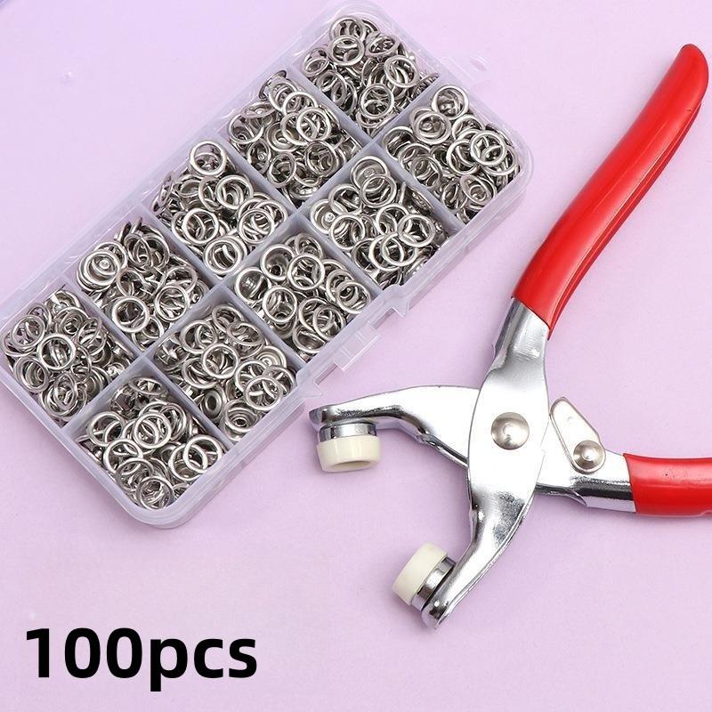 100Pcs Button Claw Set Metal Sewing Buttons Pressure Plier Plastic Pliers Snap Fasteners With Box