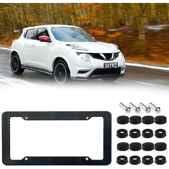 Wanheart 2-Pack Carbon Fiber License Plate Frames – Standard 12×6 Fit with Screws & Caps, Durable Waterproof Plate Covers Kit for Car SUV Truck