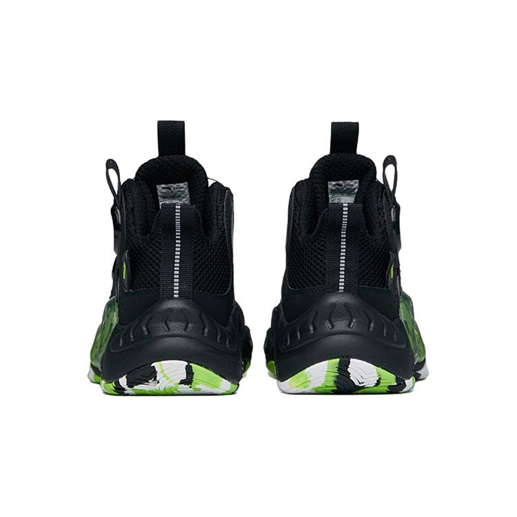 Anta Youth  Childrens Asymmetric Comfortable Non-Slip Shock Absorbing Wear-Resistant High-Top Basketball Shoes Kids Sneakers Black Green 312131110C-3