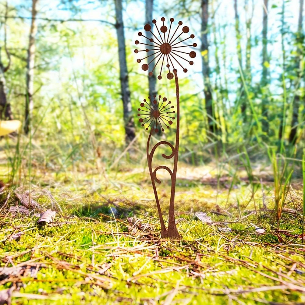 Rusty Dandelion Stakes Metal Flower Plant Garden Stake Yard Decoration Outdoor Dandelion Stake for Courtyard Lawn Pathway Farm