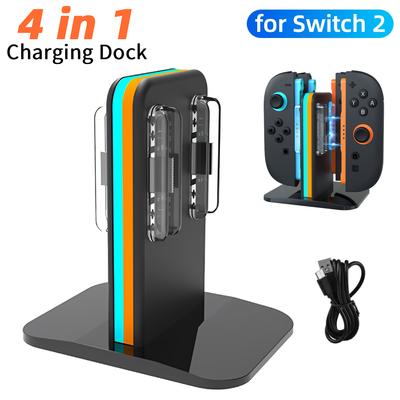 For Nintendo Switch 2 Joycons Magnetic 4-in-1 Charger Station with LED Indication Fast Charging Controller Dock Game Accessories