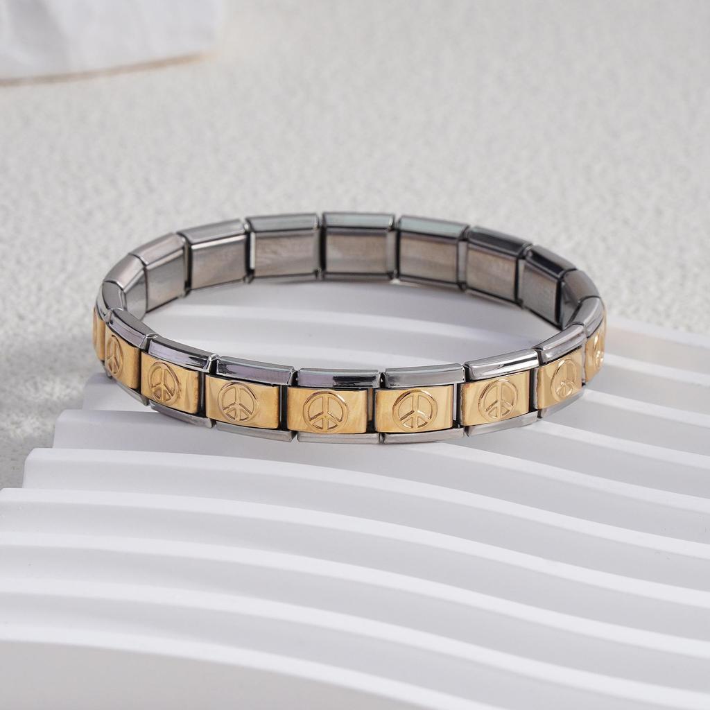 Italian Stainless Steel Love Heart & Star Modular Bracelet - Detachable Elastic Watch Band, European & American Fashion.