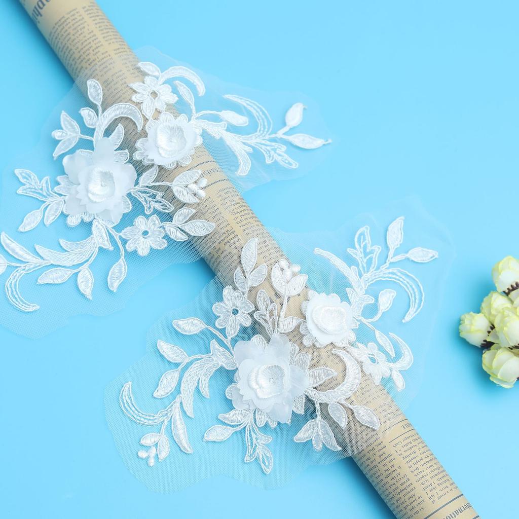 Off-White Car Bone Pair Flower Three-Dimensional Flower Lace Applique Accessories Embroidery Embroidery Cloth Sticker Wedding Dress Clothing Patch