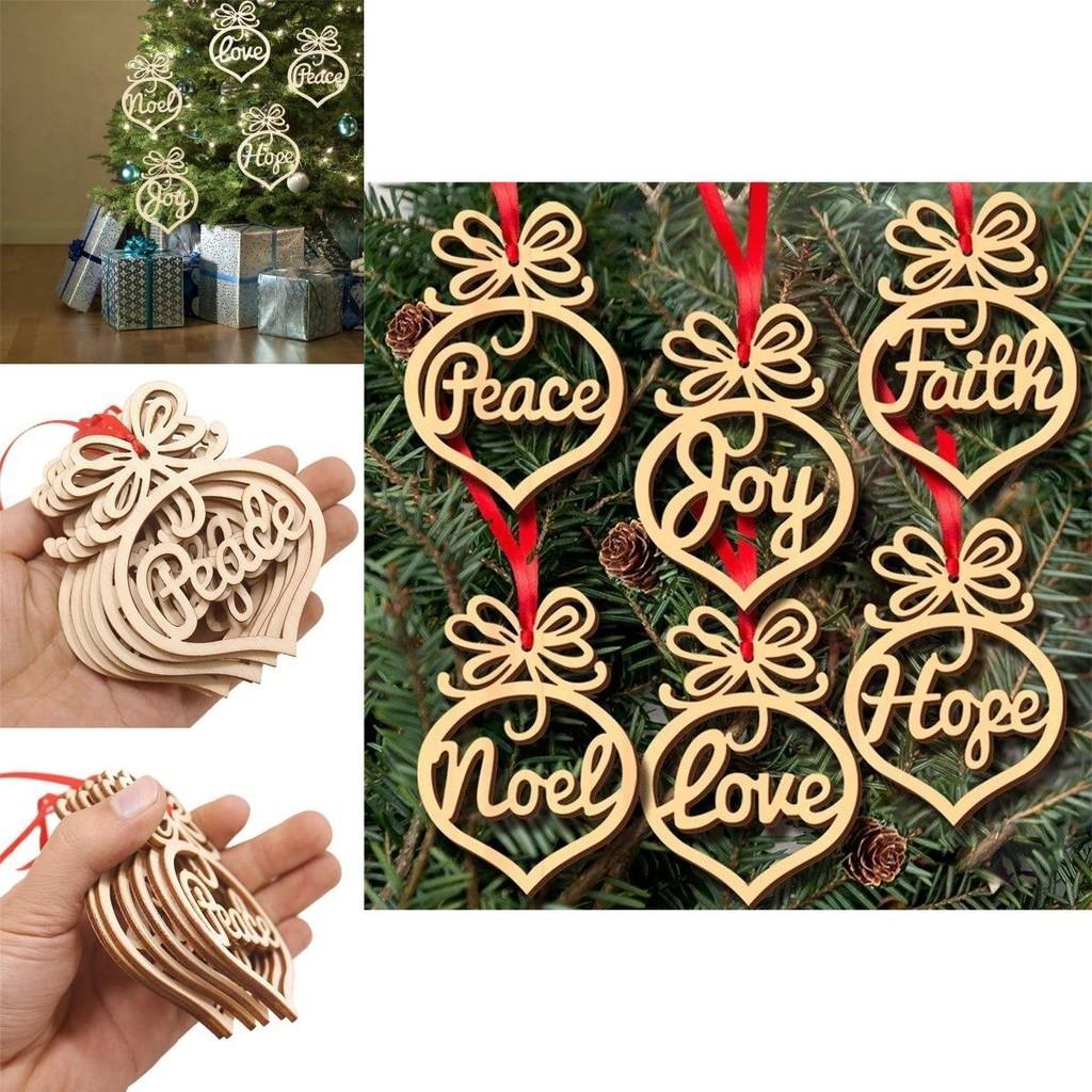 6pcs Christmas Decoration Wooden Pendants Unique Xmas Tree Hanging Ornament Collection