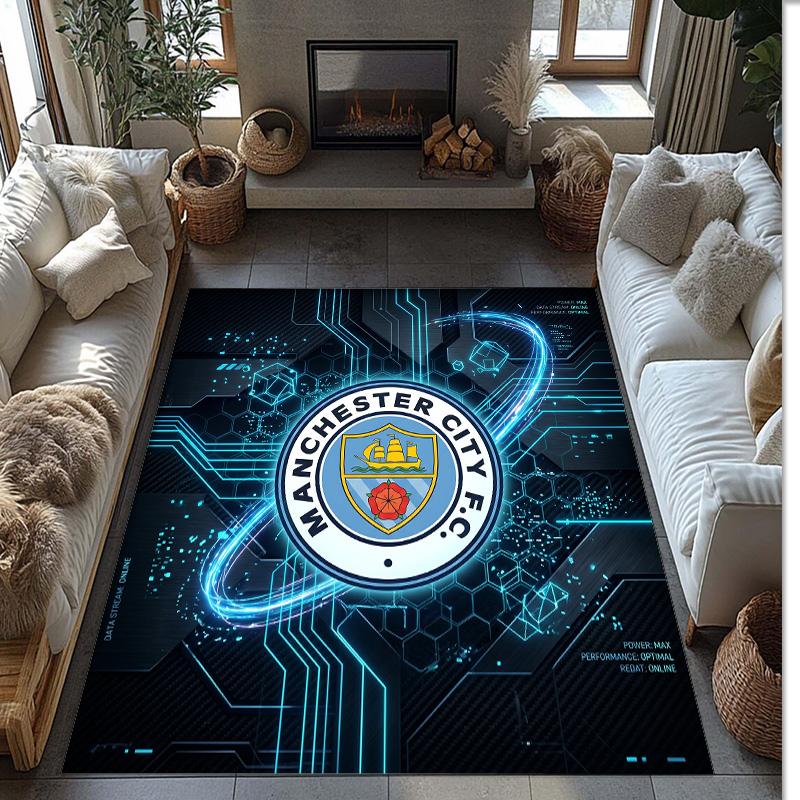 Manchester City Printed Flannel Area Rug Non Slip Soft Polyester Floor Carpet Indoor Decor Mat for Bedroom Living Room Sofa