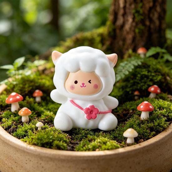 2Pcs Mini Resin White Miniature Sheep Figurines Tiny Resin Sheeps Figures Small Animals Lamb Figurine for Desk, Car Accessories