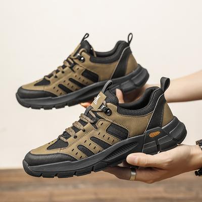 Mode Cuir Véritable Baskets de Sport Homme Extérieur Camping Randonnée Chaussures Homme Voyage Chaussures Décontractées Lacets Marche Escalade Chaussures Homme