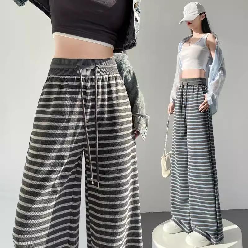 Women's Colorblock Striped High-Waisted Wide-Leg Knitted Pants - Spring 2025 Collection