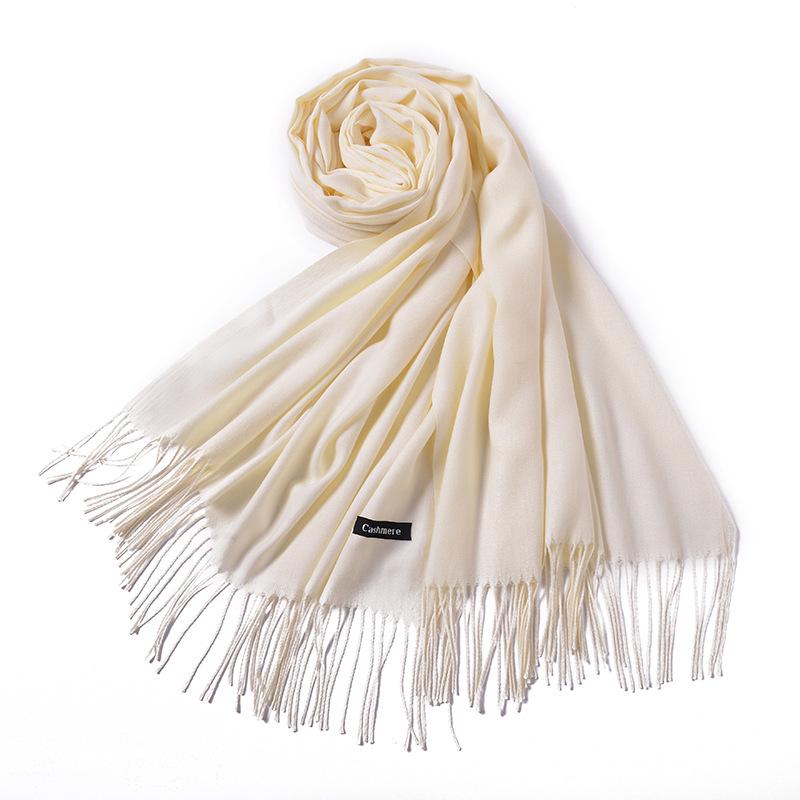 Imitation Cashmere Scarf - Solid Color, Warm Red & Navy Blue with Tassels, Perfect for Ladies' Winter Wear and Annual Meetings