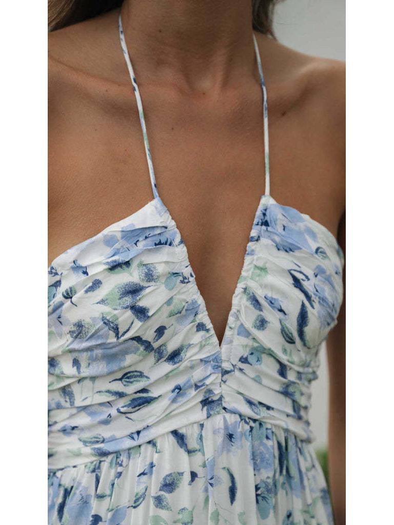 2024 Women's V-neck Print Sleeveless Tie-up Maxi Dress