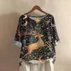 Women's Fashionable And Casual Shirt Half-sleeve Round Neck Print Cotton And Linen Blouse Top