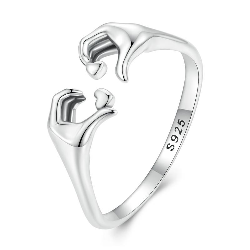 WOSTU Real 925 Sterling Silver Romantic Hand Heart Rings For Women Palm Love Couple Wedding Rings Valentine's Day Jewelry Gift