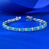 High Carbon Diamond Light Luxury Temperament 4 * 6 Sea Blue Diamond Full Diamond High-End Bracelet