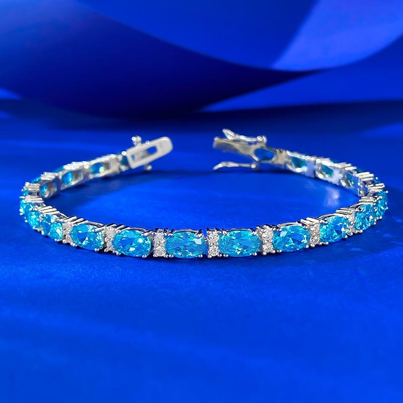 High Carbon Diamond Light Luxury Temperament 4 * 6 Sea Blue Diamond Full Diamond High-End Bracelet