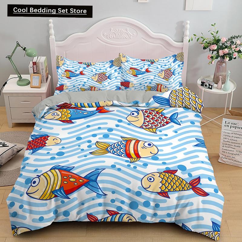 Goldfish Duvet Cover King/Queen Size Golden Red 3D Animal Bedding Set for Kid Teen Adult,Fish Themed Quilt Cover with Pillowcase