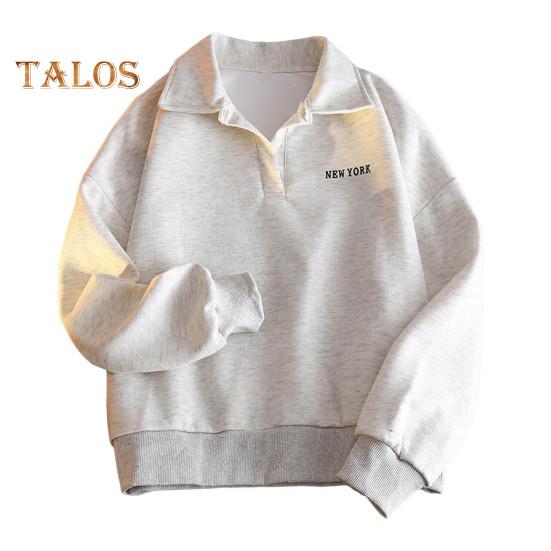 

Женская толстовка осень-весна с отложным воротником, свободная, с длинными рукавами, однотонная, с тонкими эластичными манжетами и подолом, в спортивном стиле, для школы, повседневный топ XL серый