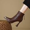 High heels women's season stiletto temperament short boots velvet high-end single boots bare boots