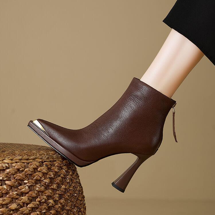 High heels women's season stiletto temperament short boots velvet high-end single boots bare boots