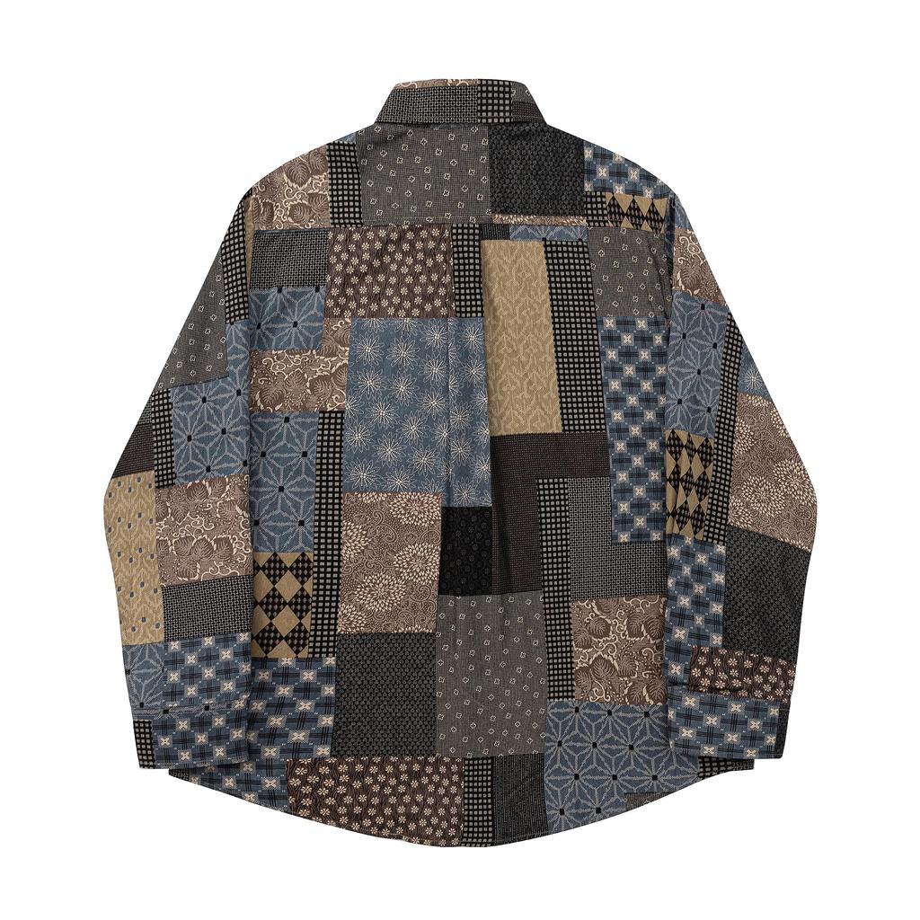 Japanese Pattern Fashion Autumn Clothes Silhouette Patchwork Style Print All Over Pattern Long Sleeve Shirt Cotton [CHANGE WELL] Men's "2023AW" 100%