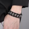 Herren 22MM Poliertes Edelstahl Kubanische Kette Armband für Herren Geflochtenes Leder Wickelarmband Armband Männliches Schmuckaccessoire