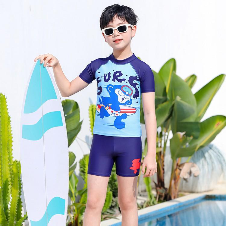 2026 Kids' Quick-Dry Cartoon Swimwear: Short Sleeve, Sun-Protective, Customizable for Boys.