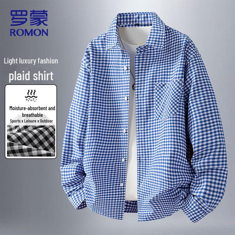 ROMON Men s Loose Fit Plaid Long Sleeve Shirt 3XL